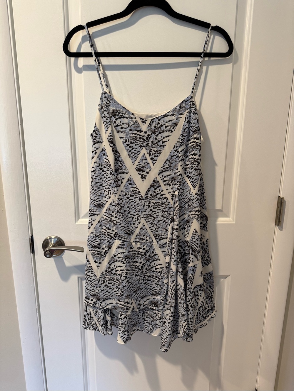 1. State Black, Blue, and White Geo-Print Slip Dress